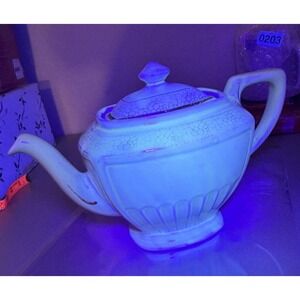 Rare Hall 0118 Uranium Glaze Teapot Art Deco‎ Yellow Crackle USA Vintage Pottery